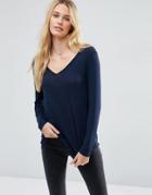 Asos The New Forever T-shirt With Long Sleeves And Dip Back - Navy