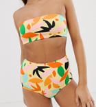 Monki Multi Print High Waist Abstract Print Bikini Bottoms In Yellow