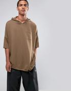 Asos Super Oversized Longline Short Sleeve Hoodie - Brown