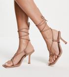 Public Desire Wide Fit Harriet Heel Sandals With Ankle Tie In Toffee-neutral