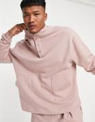 Asos Design Oversized Sweatshirt With Neck Detail In Pink - Part Of A Set