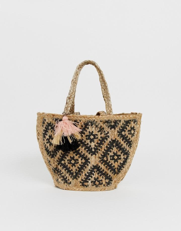 America & Beyond Geo Jute Cross Body Bag - Tan