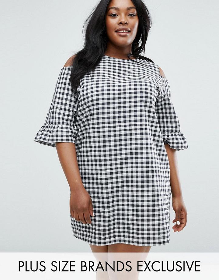 Daisy Street Plus Cold Shoulder Gingham Shift Dress - Multi