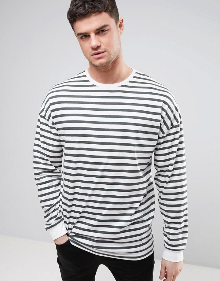 Asos Stripe Oversized Long Sleeve T-shirt With Bellow Sleeve - White