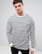 Asos Stripe Oversized Long Sleeve T-shirt With Bellow Sleeve - White