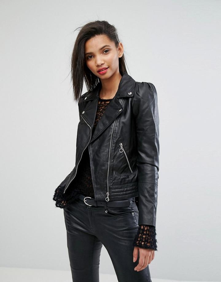 Mango Minimal Biker Jacket - Black