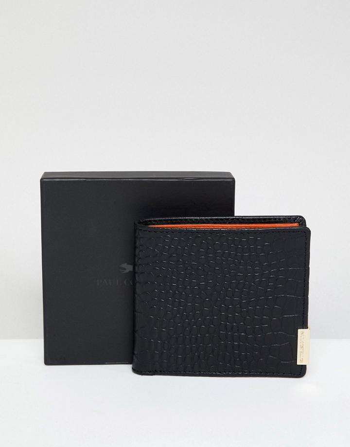 Paul Costelloe Mock Croc Orange Lined Wallet - Black