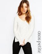 Asos Petite Jumper With V Neck & Split In Natural Yarn - Cream