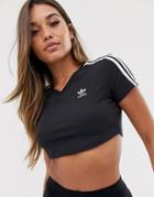 Adidas Originals Adicolor Three Stripe Cropped T-shirt In Black