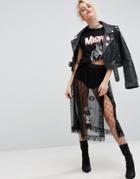 Asos Sheer Tulle Midi Skirt With Badging - Black