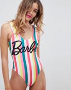 Missguided Barbie Rainbow Stripe Swimsuit - Multi