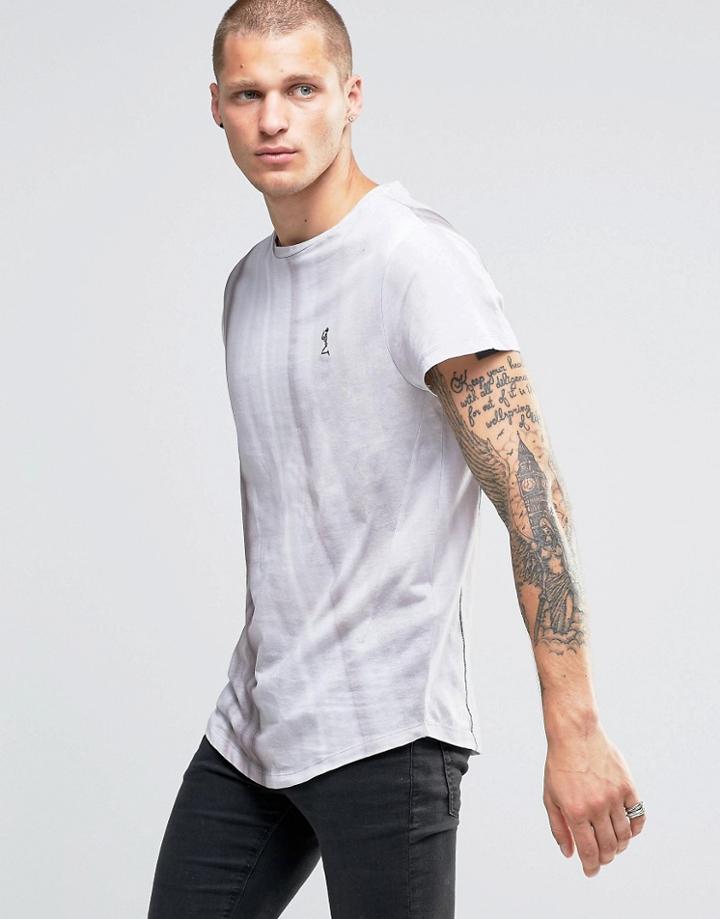 Religion T-shirt With Curved Hem And Gradient Fade - Gray