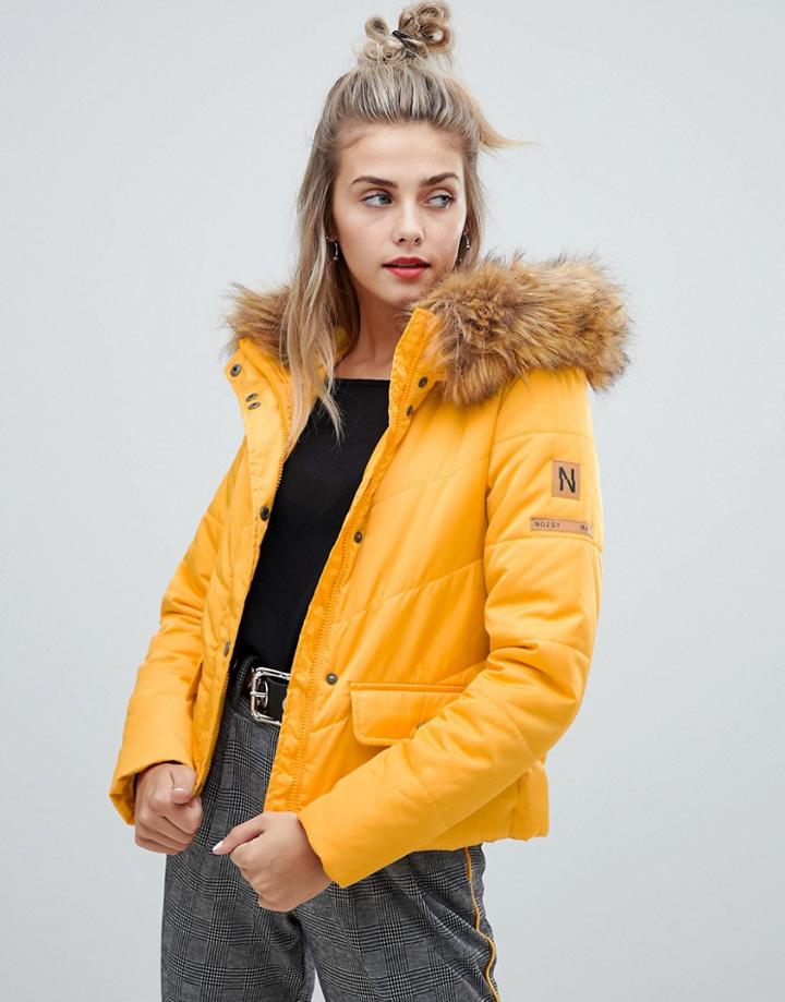 Noisy May Faux Fur Padded Parka - Yellow
