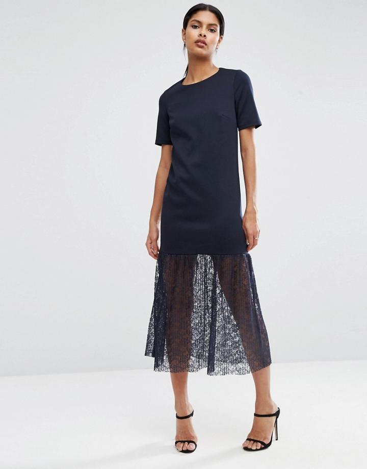 Asos Maxi Scuba Dress With Lace Pep Hem - Navy