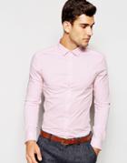 Asos Skinny Fit Shirt In Light Pink With Long Sleeves - Pink