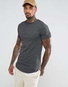 Asos Longline Extreme Muscle Rib T-shirt With Curved Hem And Rose Gold Side Zips - Gray