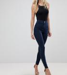 Asos Rivington High Waist Denim Jeggings In Flat Indigo Blue - Blue