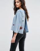 Diesel Denim Cropped Top With Eyelet And Bow Detail - Blue