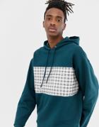 Asos Design Oversized Hoodie With Check Panel In Green - Green