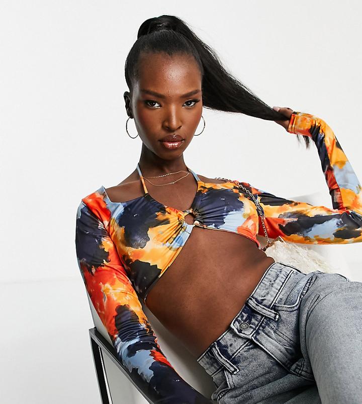 Missyempire Exclusive Cut-out Halter Neck Crop Top In Multi Print - Part Of A Set