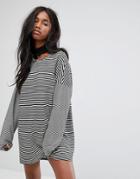 The Ragged Priest Oversized T-shirt Dress With Choker In Stripe - Black