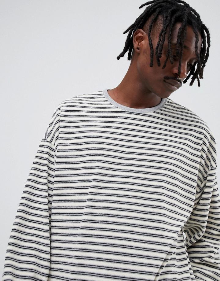 Asos Design Oversized Long Sleeve Stripe T-shirt In Towelling-beige