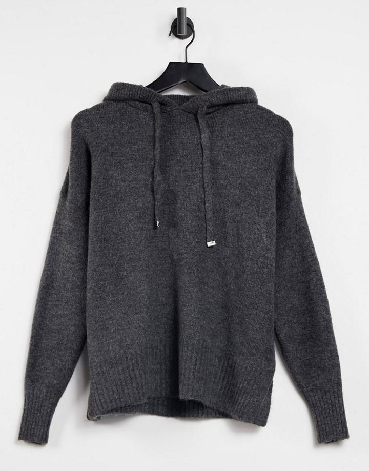 New Look Knit Hoodie In Mid Gray-grey