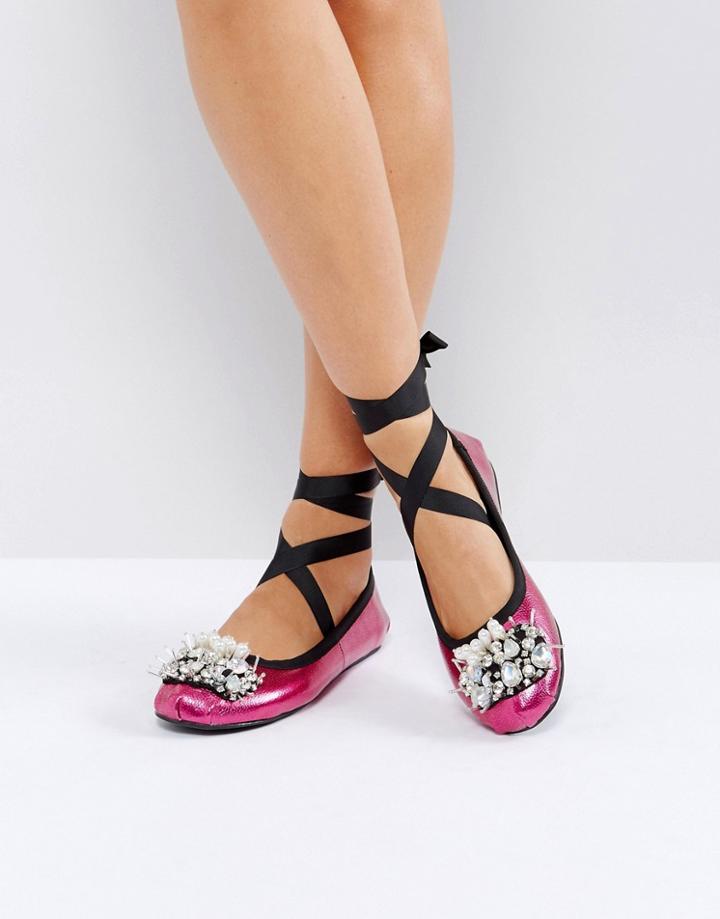 Asos Limoncello Embellished Ballets - Pink