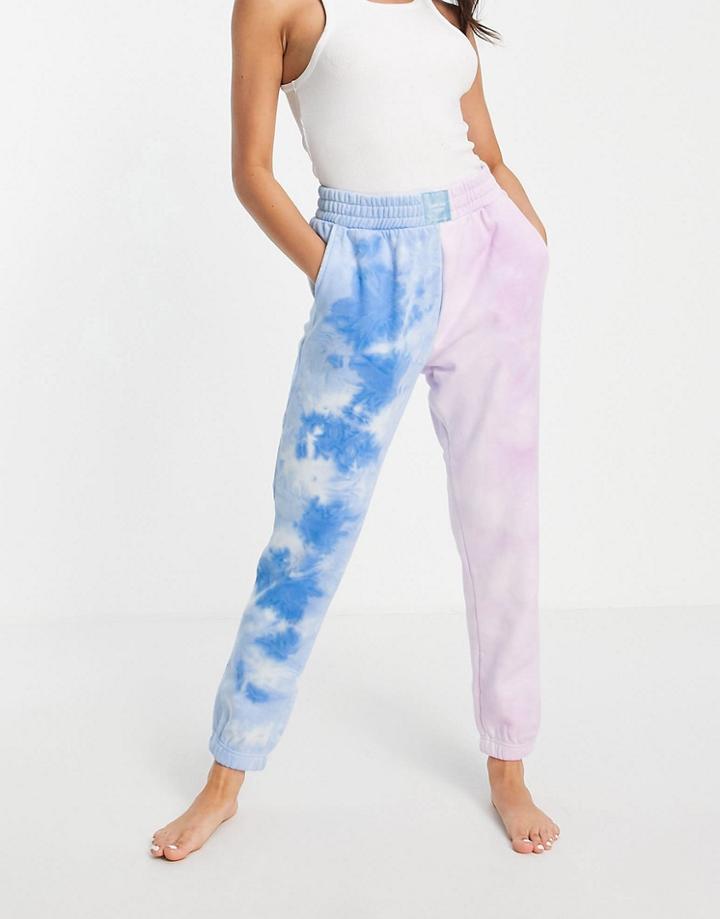 Chelsea Peers Organic Cotton Contrast Tie-dye Sweatpants In Lilac And Blue-multi