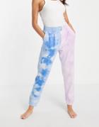 Chelsea Peers Organic Cotton Contrast Tie-dye Sweatpants In Lilac And Blue-multi