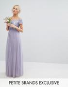 Maya Petite Bardot Maxi Dress With Delicate Sequins And Tulle Skirt - Purple