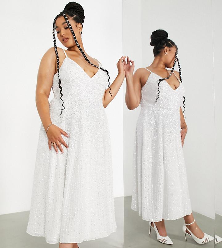 Asos Edition Curve Eva Embellished Cami Midi Wedding Dress-white