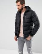 River Island Puffer Jacket With Hood In Black - Black