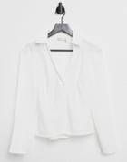 Asos Design Slim Fit Satin Shirt In Ivory-white