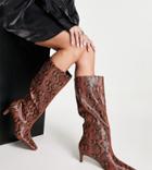 Asos Design Wide Fit Candid Pull On Mid-heeled Kee Boots In Tan Snake-brown