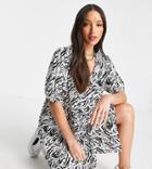 Noisy May Tall Exclusive Button Up Smock Mini Dress In Animal Print-multi