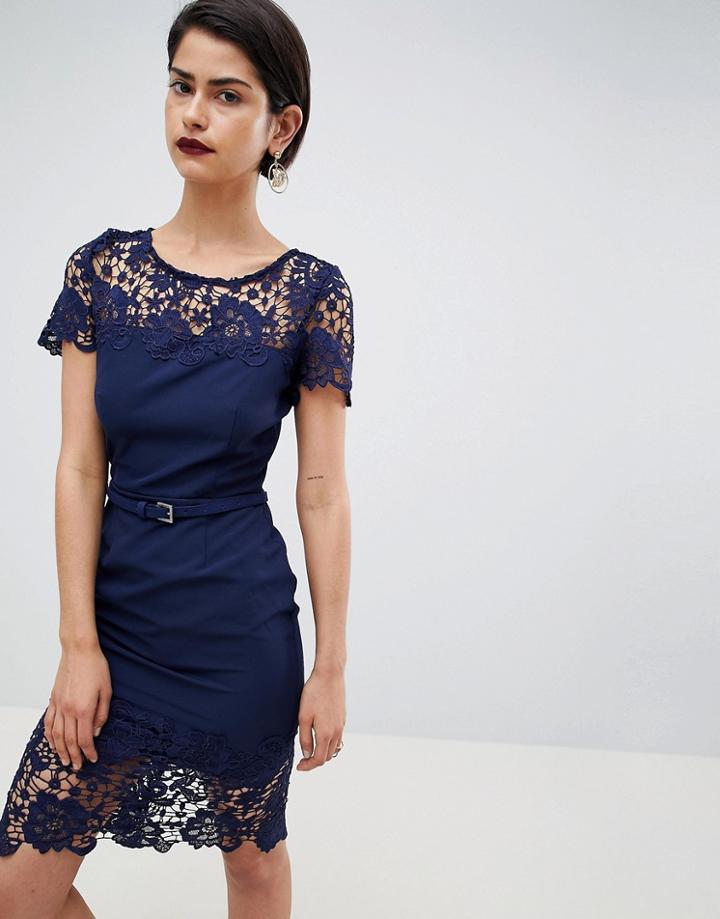 Paperdolls Lace Detail Pencil Dress - Navy