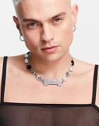 Asos Design Festival Necklace With Faux Pearl And Crystals-black