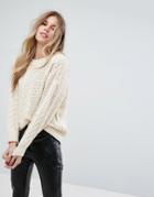 New Look Beaded Cable Sweater - Cream