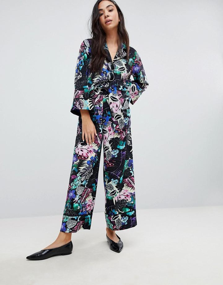 Monki Tropical Floral Print Wide Leg Pants - Multi