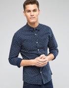 Asos Skinny Shirt With Ditsy Print In Navy With Long Sleeves - Navy