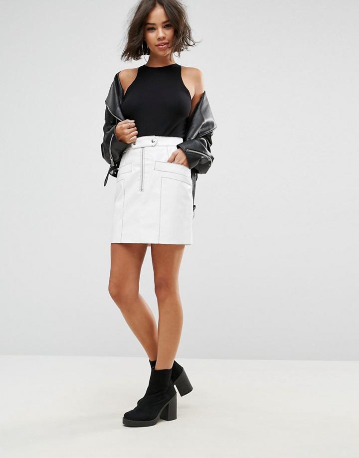 Asos Vinyl Mini Skirt With Top Stitch Detail - White