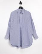 Stradivarius Oversized Poplin Shirt In Blue Stripe-blues