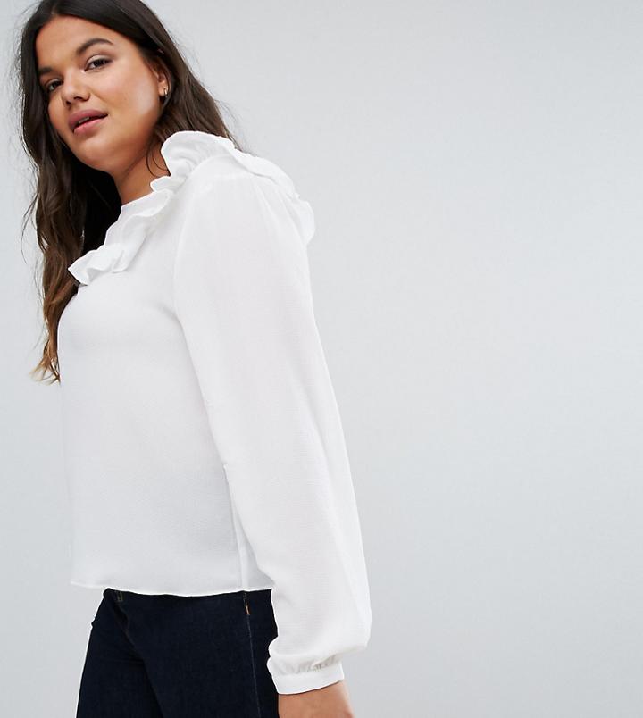 Brave Soul Plus Frill Front Blouse - Cream