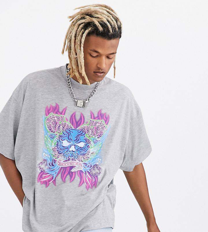 Collusion T-shirt With Skull Print In Gray Marl