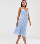 Asos Design Tall Belted Pleated Tulle Cami Midi Dress - Pink