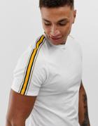 Asos Design Organic T-shirt With Contrast Shoulder Taping In White