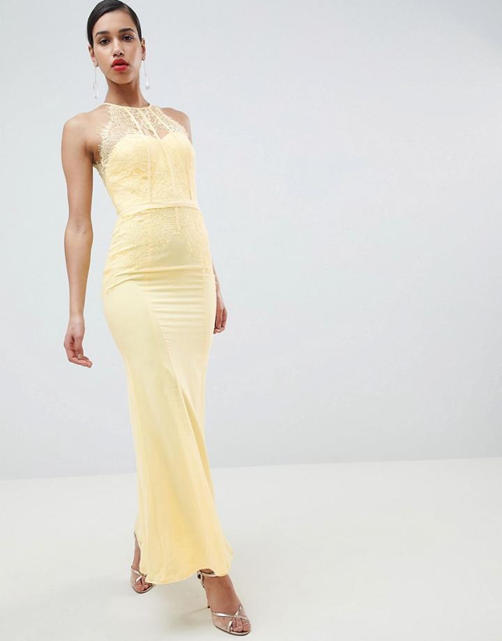 Little Mistress Lace Paneled Maxi Dress - Yellow