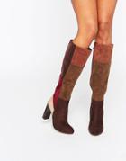 Lost Ink Gypsy Patchwork Heeled Knee High Boots - Multi
