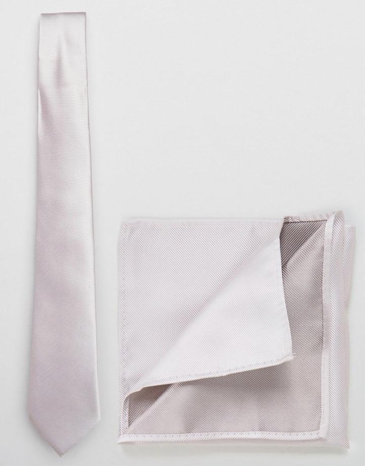 Asos Tie And Pocket Square Pack In Light Gray - Gray